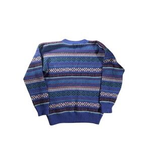 Nomadic Traders Vintage Pure Wool Fair Isle Sweater Blue Purple Mens Medium